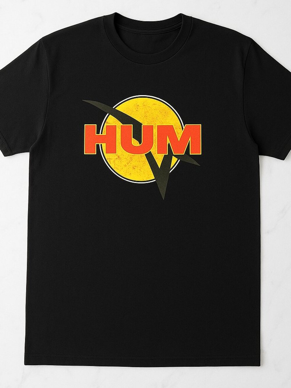 HUM Retro Graphic Tee | Bold Yellow & Orange Vintage-Inspired Black T-Shirt